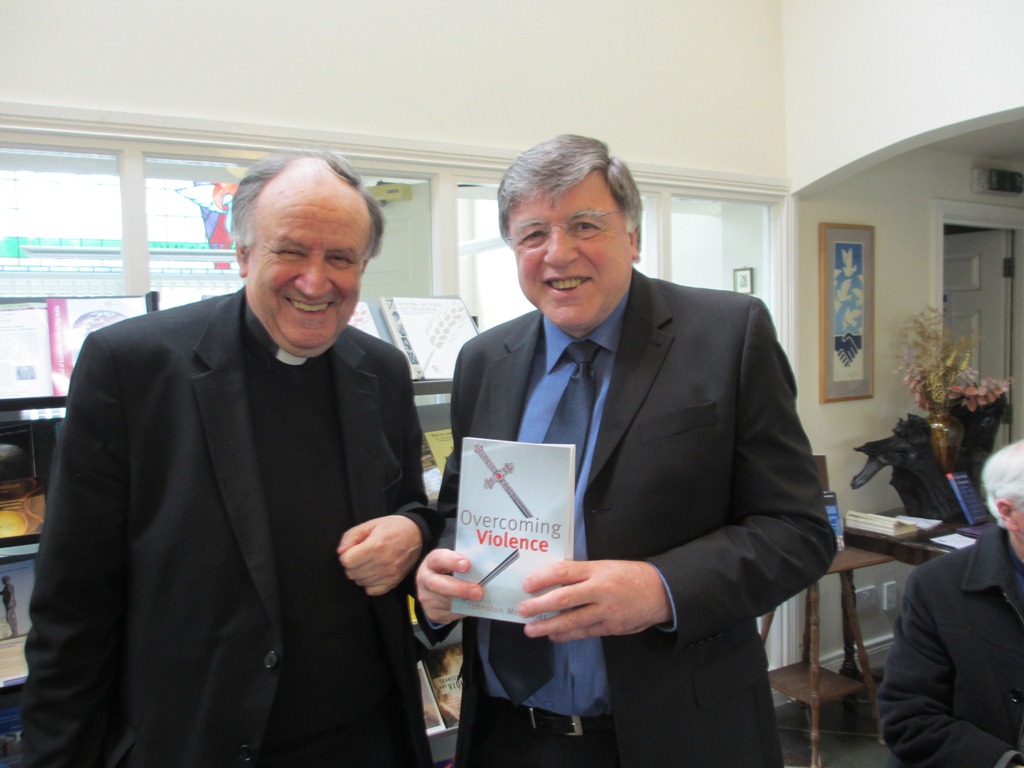 Johnston McMaster with Bishop Anthony Farquahar at the launch of his book Overcoming Violence